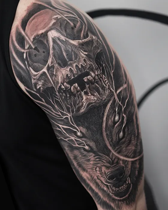 wolf black and grey realism tattoo near south florida