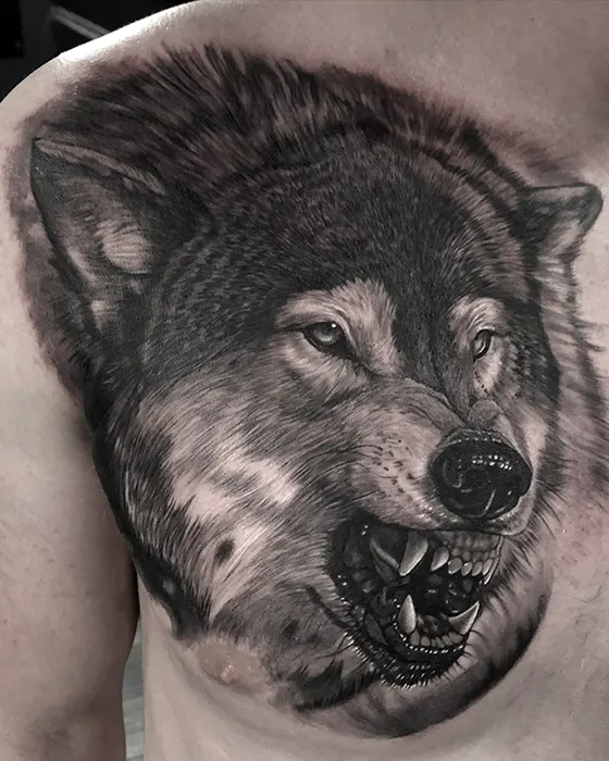 wolf realistic black and grey tattoo near south florida